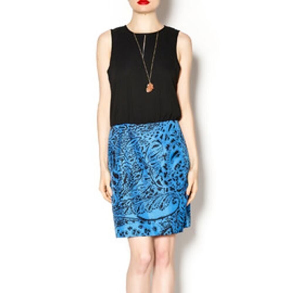 Anthropologie 4 Collective Black and Blue Paisley Silk Dress Sz. 0